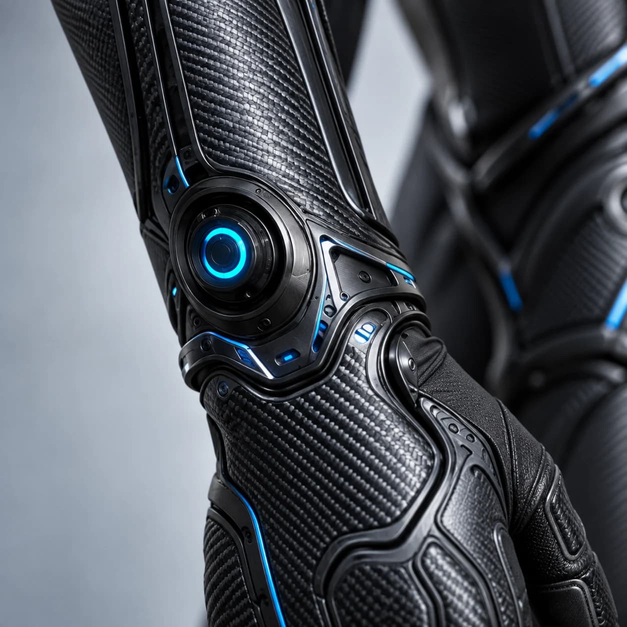 Precision joint and illuminated blue control at the Ultra Suit wrist