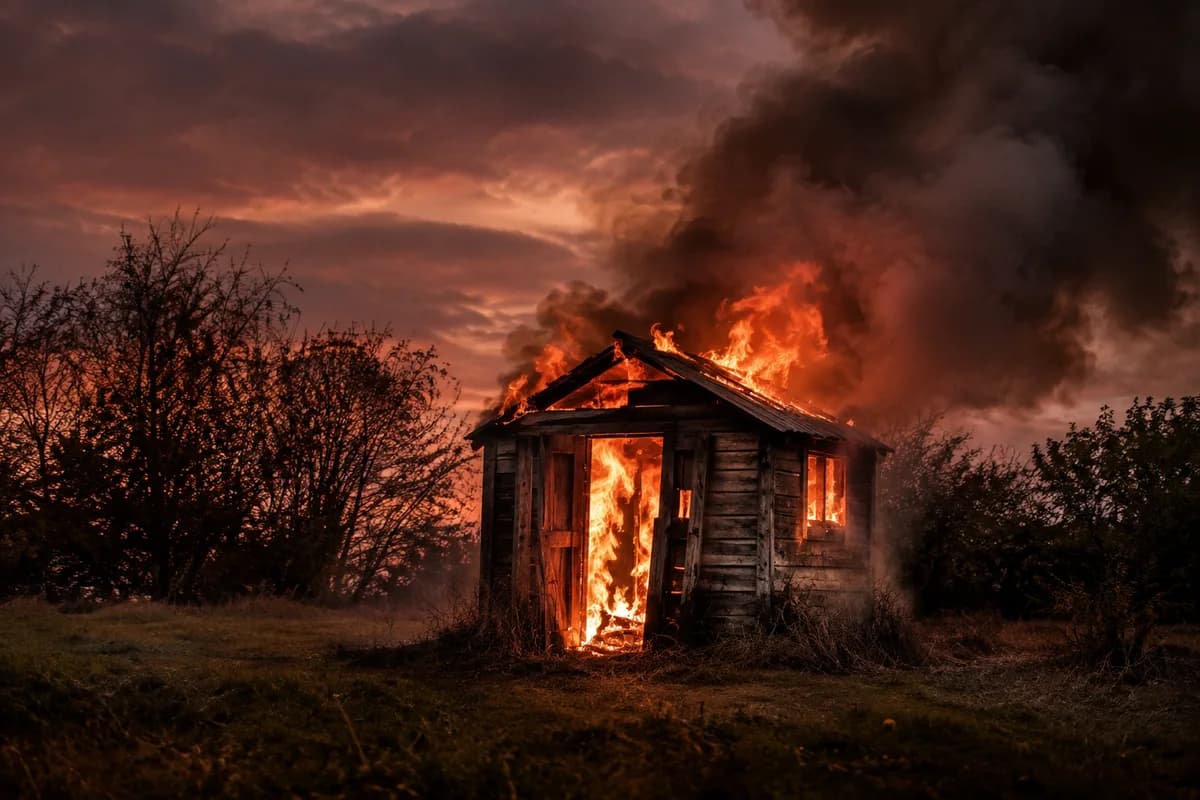 Fictional campaign: an isolated miniature shed ablaze