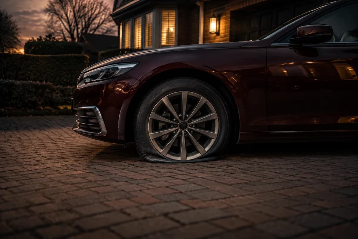 Fictional campaign: a parked car with a flat tyre