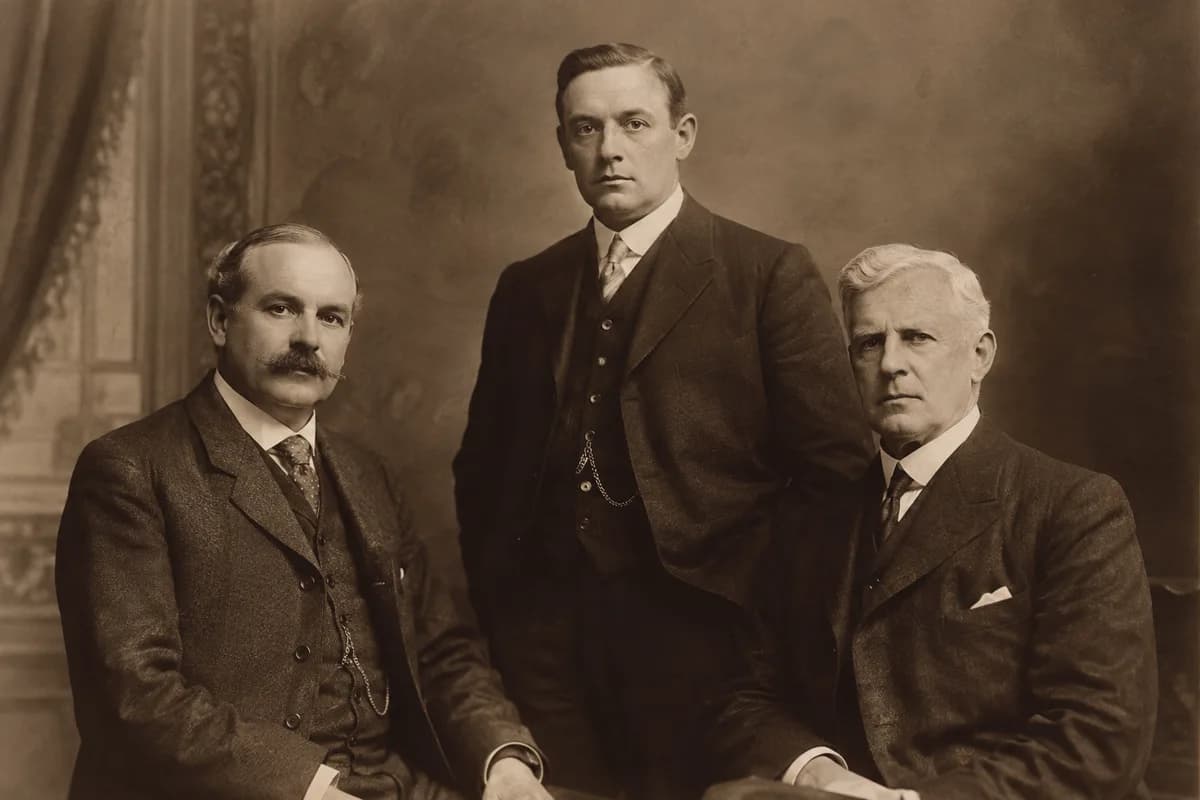 Fictional archival portrait of the three stern company founders